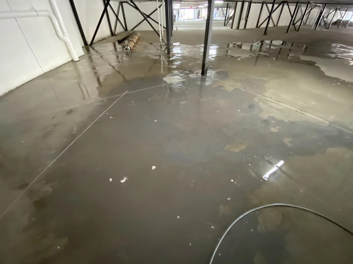 Commercial garage interior before cleaning